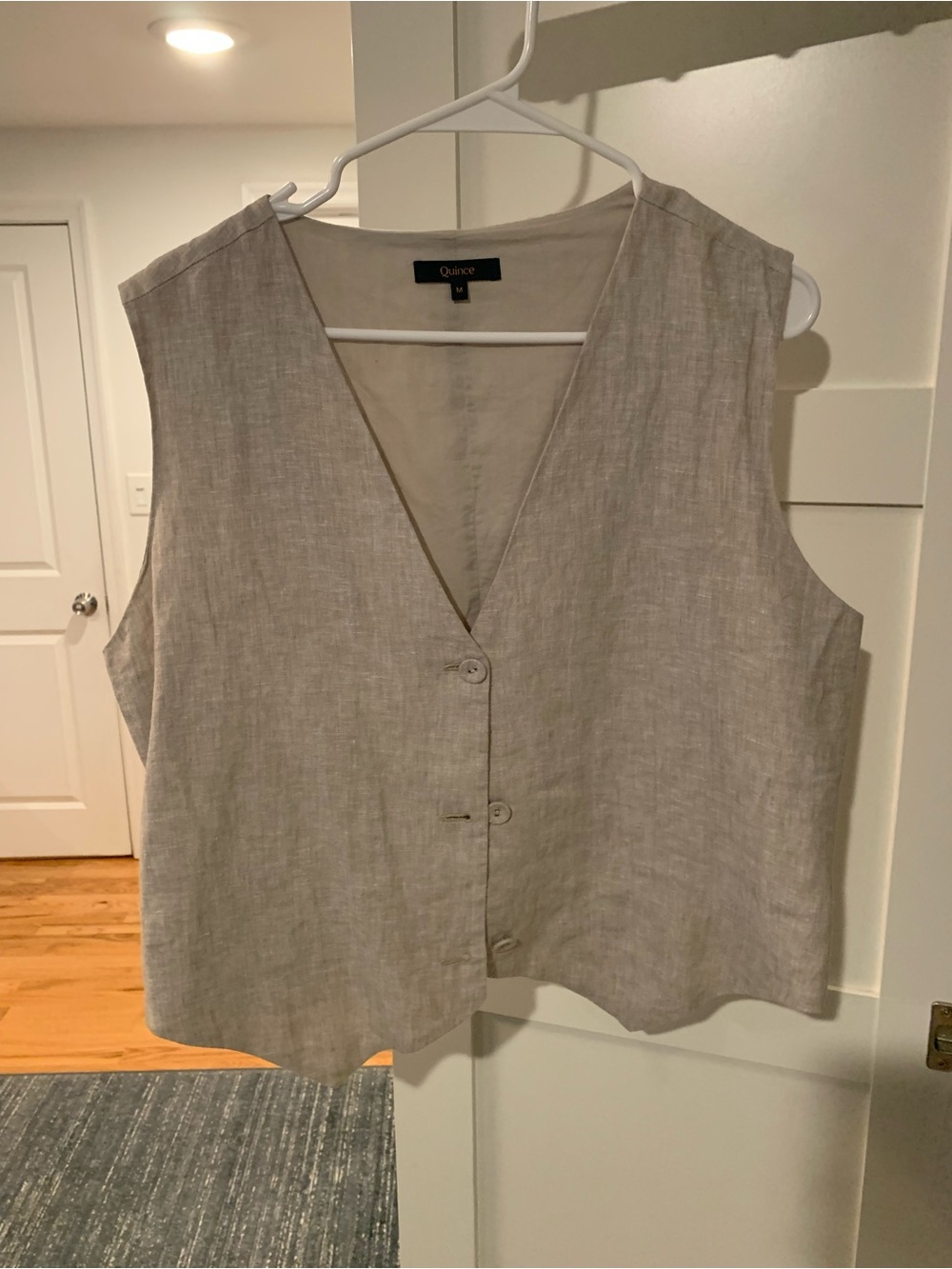 Quince Sleeveless Button-Front Vest Top in Light Beige